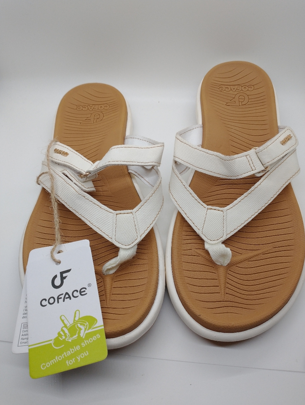 COFACE Flip Flops for Women with Arch Support White Color Sandals,Size 10, NwT
